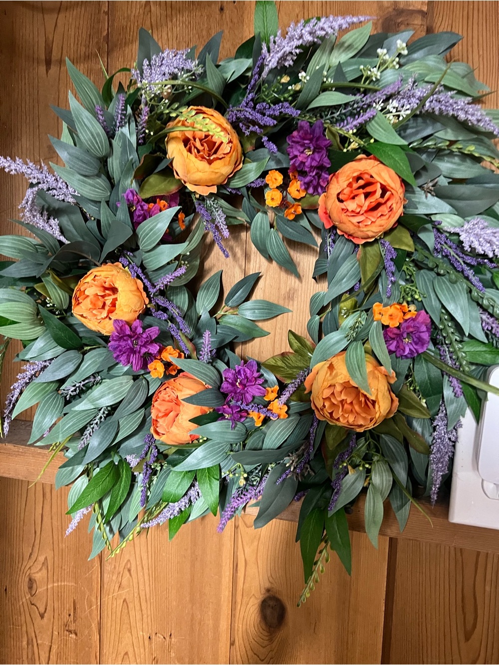Hand Crafted Orange and Purple Floral Wreath